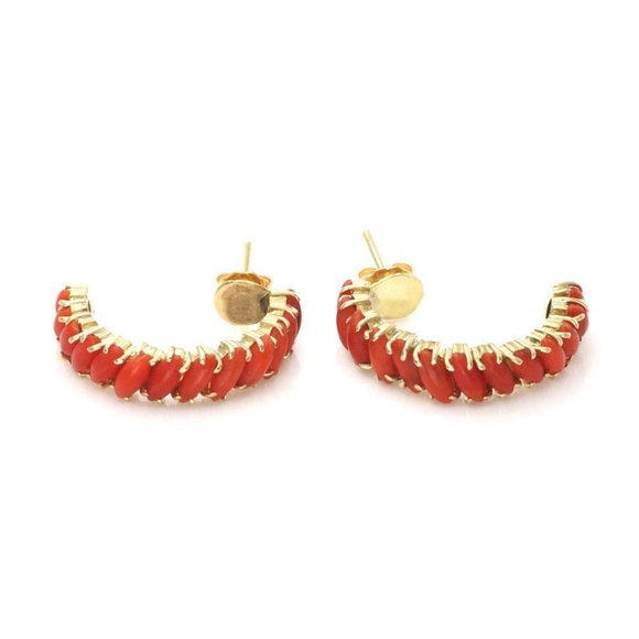Retro 18KGold Marquise Coral Half Journey Earrings - Picture 1 of 3